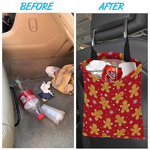 Car Trash Bag Gingerbread Man Car Garbage Bag Hanging Car Trash Can for Back Seat with Drawstring