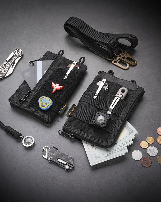 VIPERADE VE38 EDC Pocket Organizer, Slim EDC Wallet with 2 Zipper Pockets, EDC Pouch - 3 EDC Slots with 1 Larger Pocket for Flashlight, Multitool, Pen, Notebook