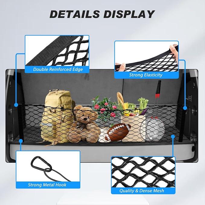 Karltys Cargo Net for Chevy Tahoe 2015-2020 Suburban/GMC Yukon Trunk Net | Envelope Style Elastic Mesh Net | Heavy Duty Metal Hooks | Chevrolet Tahoe Accessories