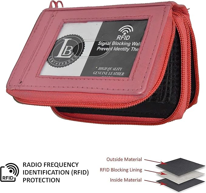 Leatherboss Leather RFID Identity Safe Double Zippered Accordion Wallet
