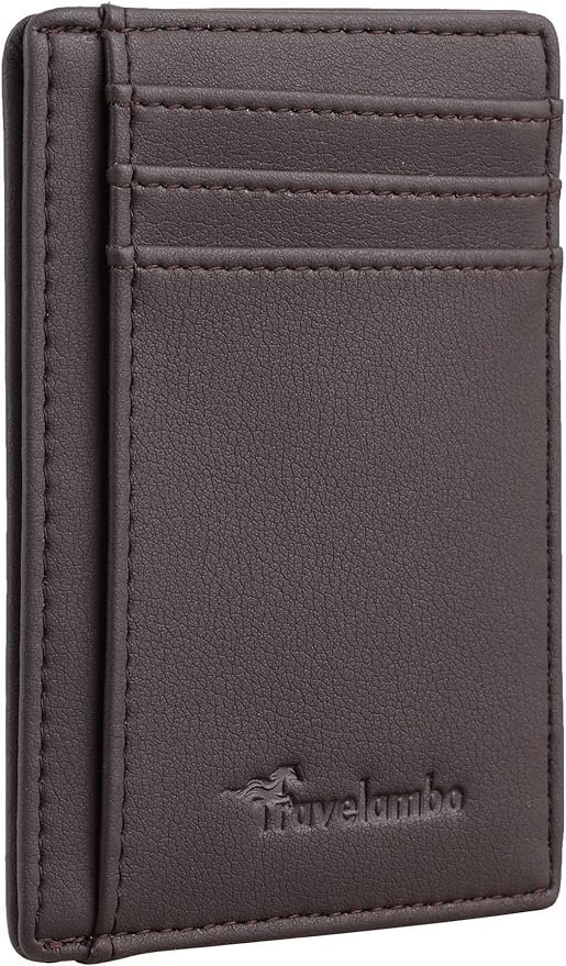 Travelambo Front Pocket Minimalist Leather Slim Wallet RFID Blocking Medium Size