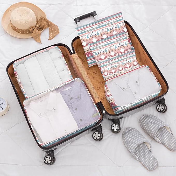7 Set Packing Cubes Travel Luggage Organizers for Suitcase Travel Accessories with Shoe Bag for Girls Women Aesthetic Cute Boho Bohemian-Pink Blue
