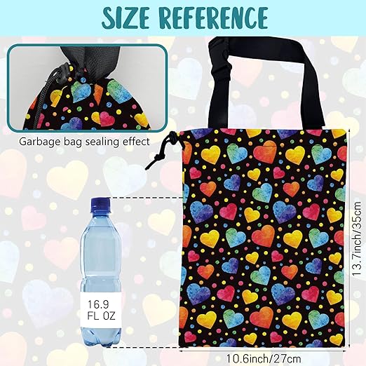 Car Trash Bag Watercolor Colorful Hearts Leak-Proof Waterproof Car Garbage Bag with Drawstring Foldable Canvas Trash Bin with Adjustable Buckle for Car Accessories, Travelling, Camping