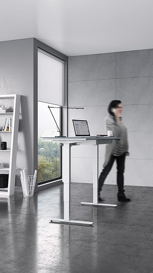 BDI Furniture Centro 6452-2 - 66'' x 30" Standing Desk for Home or Office, Electric Height Adjustable with Memory Preset, Cable Management and Satin-Etched Glass Top, Satin White