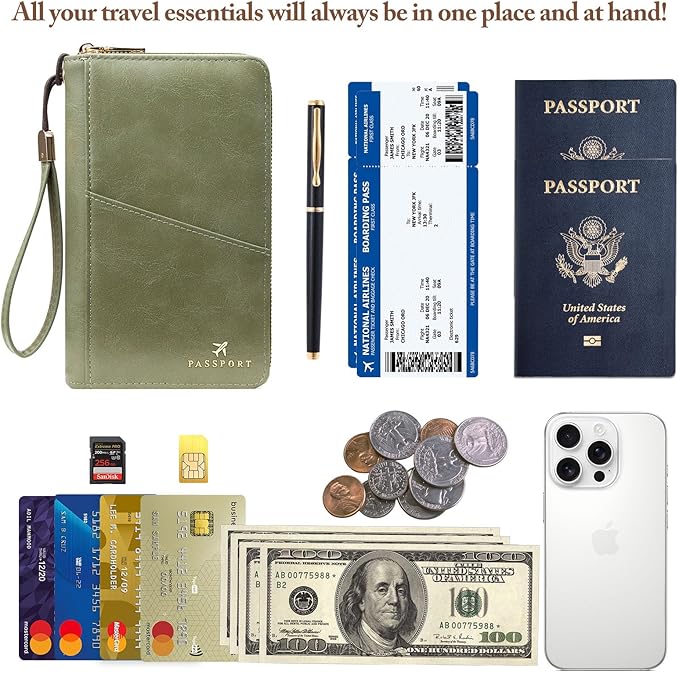 Family Passport Holder for Travel Women and Men RFID Passport Holder with Zipper Passport Case Passport cover Passport Wallet Travel Essentials and Accessories(1-2, Olive)