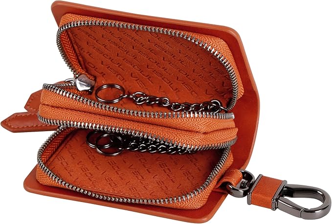 VISOUL Car Key Case Holder Double Zipper, Leather Car Smart Key Fob Case with Keychain for Men and Women