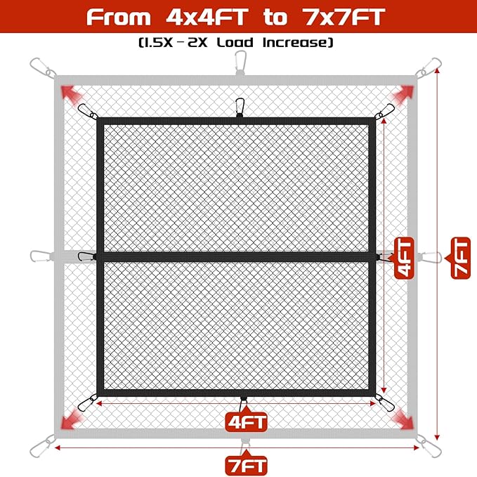 Truck Bed Cargo Net, Stretchable from 4'x4' to 7'x7',High Elastic Cargo Net with Storage Bag and 8 rustproof Buckles, Ideal for ATV, SUV, UTV, Truck and Boat Use, Black