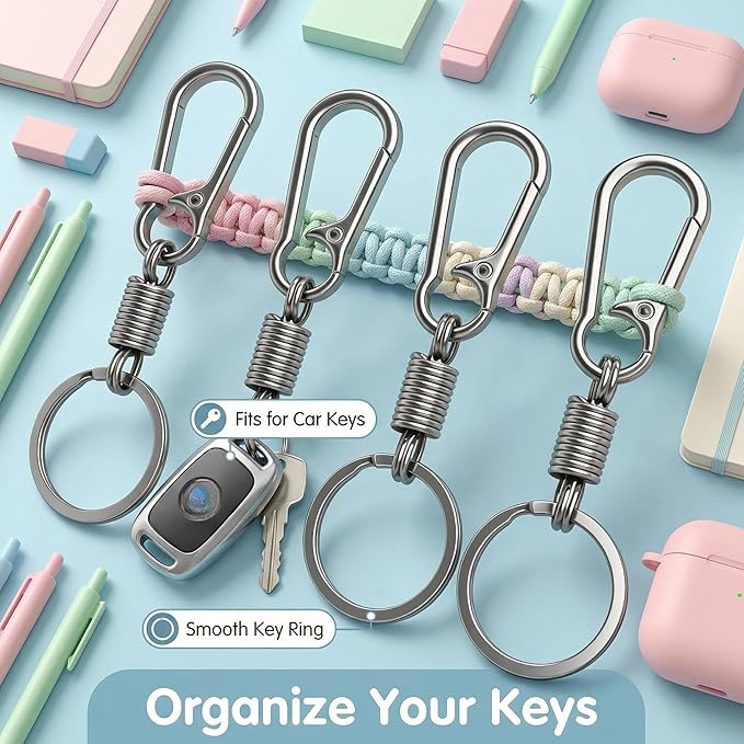 4 Pack Heavy Duty Carabiner Keychain Clip 4 Pack, Spring Loaded Zinc Alloy Quick Release Key Ring Holder for EDC Commute Dog Walking Gym Hiking Workshop Travel