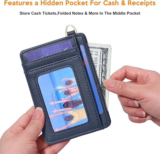 Badiya Credit Card Holder Slim Minimalist Wallet, Front Pocket Purse RFID Blocking Wallet Compact Card Case with ID Window for Women & Men