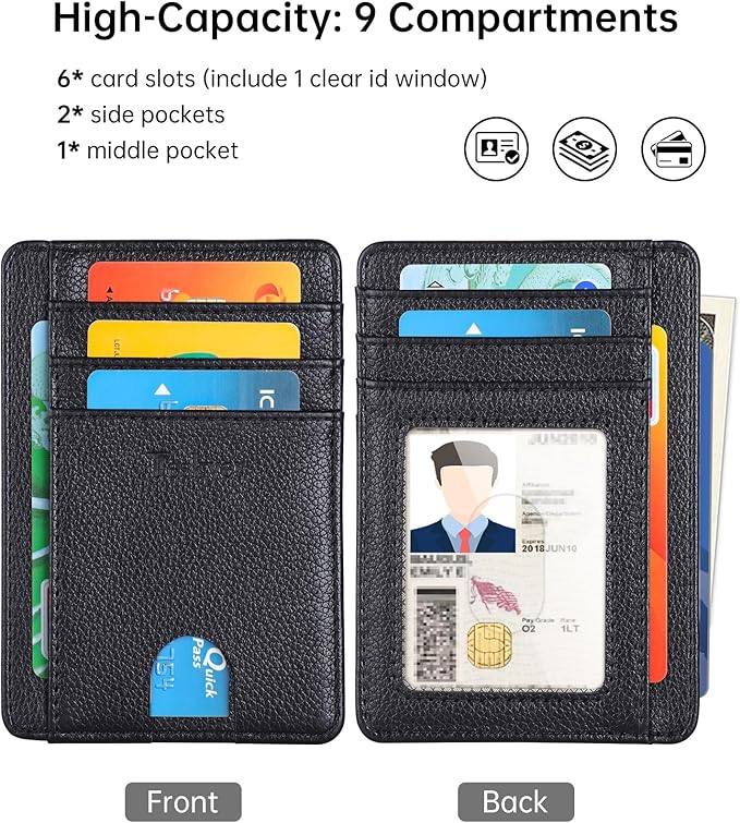 Teskyer Slim Wallet for Men, Minimalist Front Pocket RFID Blocking Leather Wallet Credit Card Holder for Men & Women