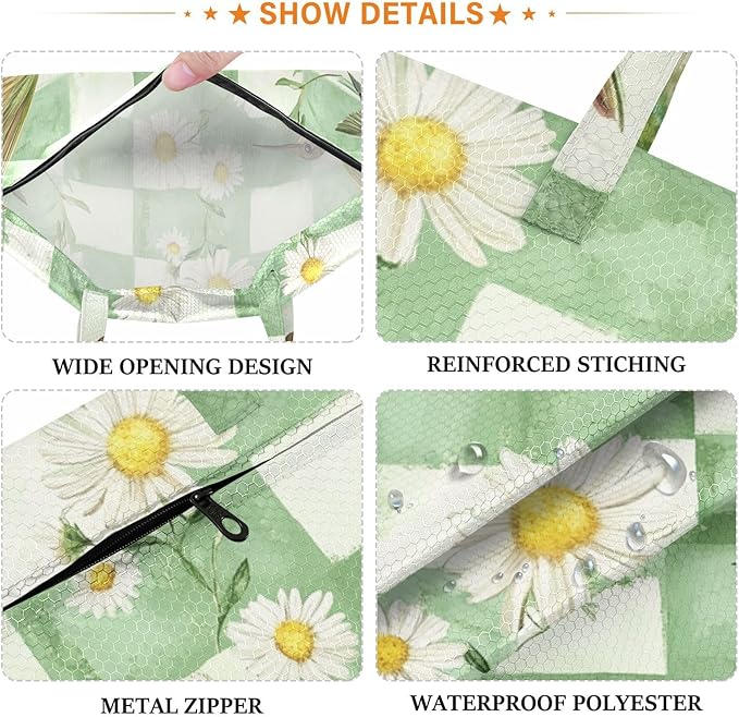Travel Laundry Bags 2 PC Wet Dry Bag with Handle Dirty Clothes Organizer for Swimsuits Beach Camping Waterproof Washable Cute Hummingbirds Daisy Checkerboard Green and White