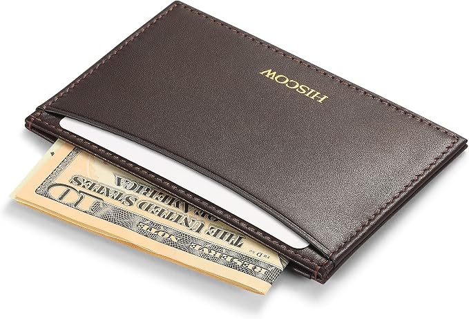 Leather Thin Card Holder, Slim ID Case Small Credit Card Wallet for Men & Women (Coffee)