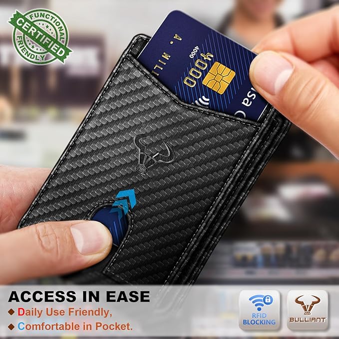 BULLIANT Men Wallet, Slim Leather Wallet Front Pocket Card Holder Gift For Men 11 Slots RFID Blocking