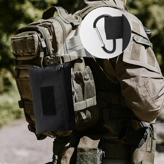 Faylapa 3 Pack Tactical Tool Zipper Pouch Bag with Carabiner, Utility Admin Storage Pocket Small Carrying Kit Accessories for Chest Rig, Hanging Pouches Backpack Accessories Pouch