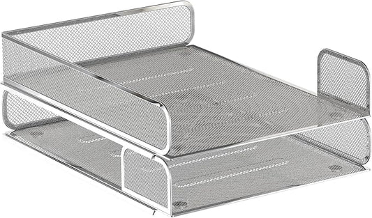 Steel Mesh Side Open Tray for Desk Organizer, 1 or 2 Directions, Stackable, Magnetic (Silver)