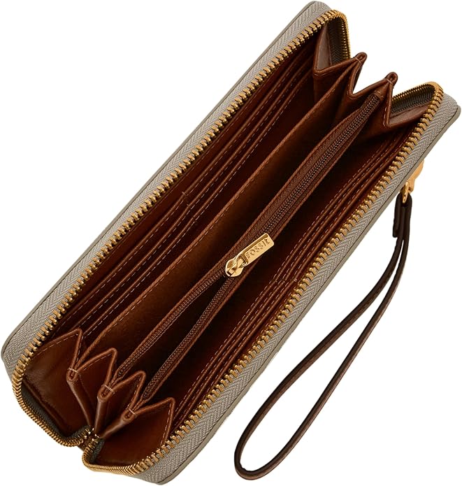 Fossil Women's Logan Leather RFID-Blocking Zip Around Clutch Wallet with Wristlet Strap for Women