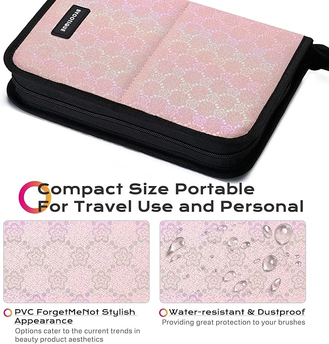 BYOOTIQUE Makeup Brush Holder Bag Foldable Cosmetic Case ForgetMeNot Pink Artist