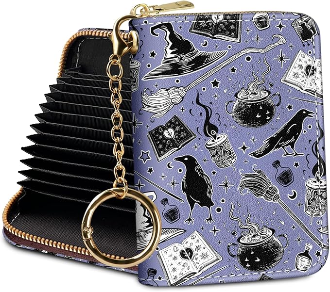 Credit Card Holder RFID Wallet, Small Card Holder Wallet for Women with Keychain Zipper, Funny Leather Print Credit Card Wallets Accordion Gift