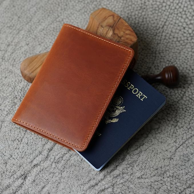 PEGAI Personalized Leather, Passport Holder For Travel | Handmade Passport Wallet Cover Case | Travel Document Holder, Passport Cover for Men, Women, and Family | Pike (Alpine Whiskey)