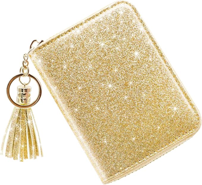 Coco Rossi Women's Small Credit Card Wallet RFID Cute Glitter Card Holder for Women, Gold