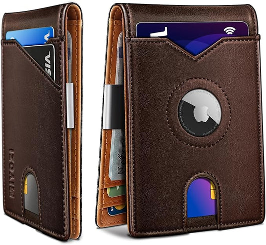 miyozi Airtag Wallet for Men,with Money Clip 11 Cards Slim Front Pocket Leather RFID Blocking Wallet with Gift Box