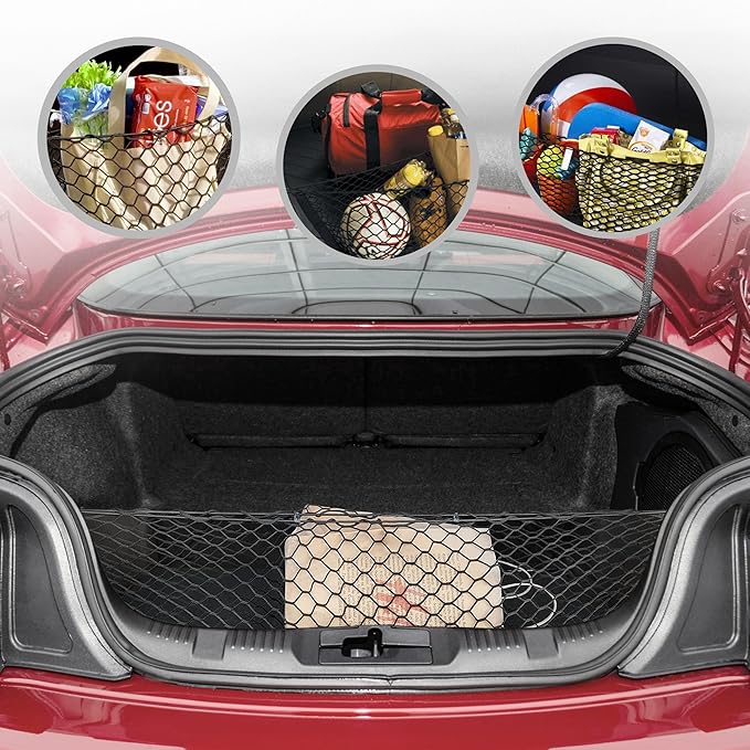 Envelope Style Automotive Elastic Trunk Cargo Net for Ford Mustang 2015-2025 - Premium Trunk Organizer and Storage - Luggage Net for Coupe - Car Organizer for Ford Mustang 2015-2025