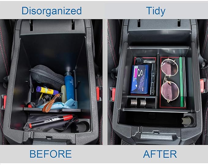 JDMCAR Center Console Organizer Compatible with Toyota 4Runner Accessories 2010-2024 and Kia Telluride (2020-2024), Insert ABS Black Materials 4 Runner Tray, Armrest Box Secondary Storage -Red Trim