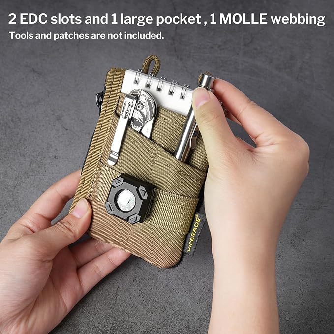 VIPERADE VE18-S Small EDC Pouch, Mini EDC Pocket Organizer for Men, EDC Pocket Organizer, 3 Slots with 2 Zipper Pockets Multitool Pouch