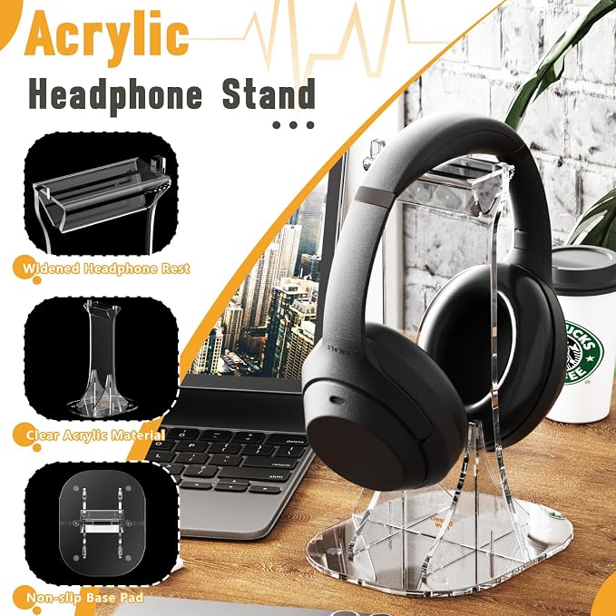 Acrylic Headphone Stand for Desk Non-Slip Universal Headphone Holder Gaming Headset Stand Headset Hanger for All Headphones Size