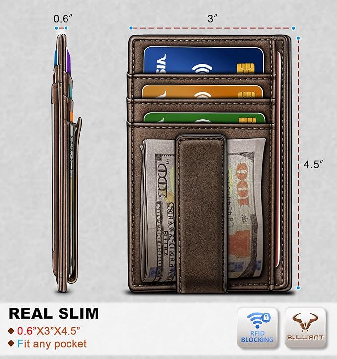 BULLIANT Men Wallet,Slim Leather Wallet Money Clip Card Hodler For Men Gift 8 Cards RFID Blocking
