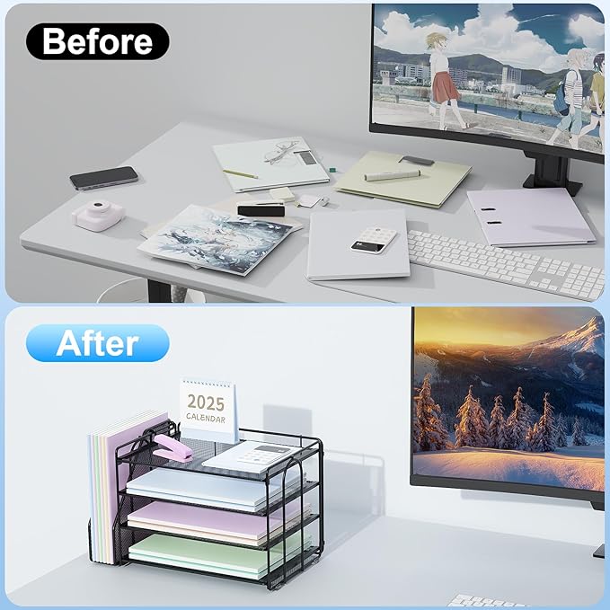 Spacrea Desk Organizers and Accessories, Paper Organizer for Desk with File organizer, Desk Accessories & Workspace Organizers for Catalog & Reference Racks (Black)