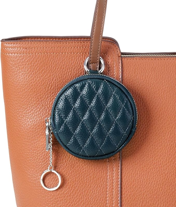 SENDEFN Leather Round Coin Purse for Women with Keychain Small Change Wallet Zipper Coin Pouch