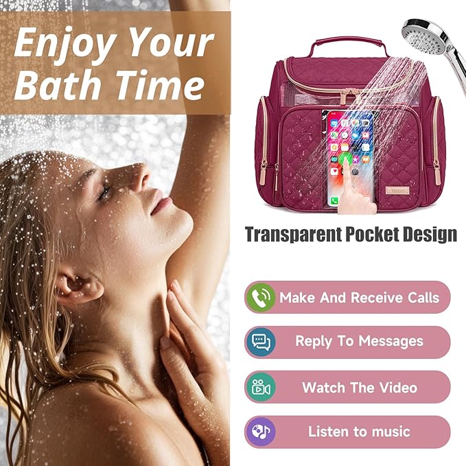 Tealari Large Toiletry Bag for Women Men,Bathroom Bag,Water Resistant Shower Bag,Makeup Bag,Portable Shower Caddy for College Dorm,Hanging Travel Toiletry Bag with Transparent Waterproof Phone Pocket