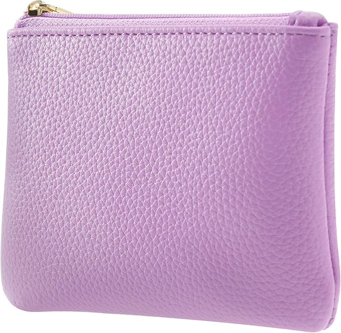 Chelmon PU Leather Coin Purse Pouch Change Holder Small With Zipper for Men Women 2 PCS Set (Black&Purple)