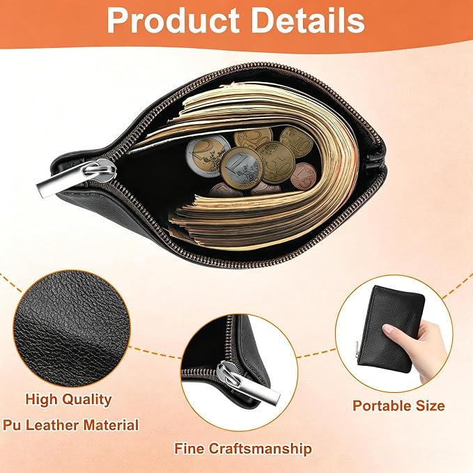 2 Pcs Leather Coin Purse Pouch for Men Women, Small Change Purse with Zipper Small Change Purse for women Mini Coin Pouch for Women Small Pouch for Purse Small Coin Bag Change Purse for Coins (Black)