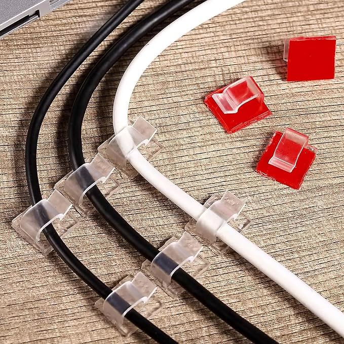 5/8 in Adhesive Cable Clips, 60pcs Outdoor Light Clips, Cord Clips, Sturdy Wire Clips, Finisher Wire Clamp for Home, Car, Office Wire Management Clips (Clear, 5/8"-60PCS)