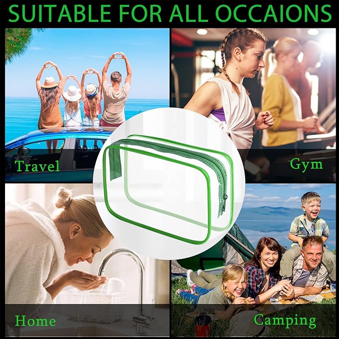 YedsIntu 16 Pieces Clear Makeup Bag PVC Zippered Clear Toiletry Carry Pouch Portable Cosmetics Bag Waterproof Makeup Bag Vinyl Plastic Organizer Case for Travel Vacation Bathroom (Green-M)
