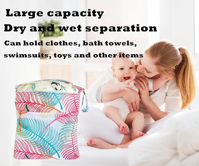 Wet Dry Bag for Cloth Diapers, 2PCS Waterproof Reusable Wet Bag with Zippered Pockets, Washable, Reusable for Travel, Beach, Pool, Stroller, Diapers, Dirty Gym Clothes, Swimsuits, 14x12In & 12x11In