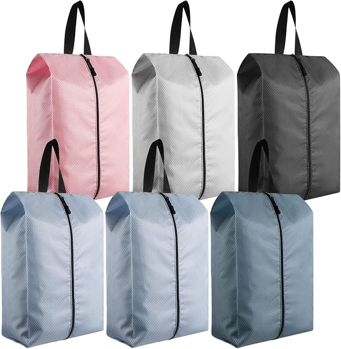 6 Pcs Travel Shoe Bags with Zipper Nylon Portable Waterproof Suitcase Shoe Organizer Packing for Golf(L,Dusty Pink)