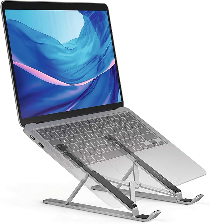 Durable Laptop Stand for Laptops & Tablets - Foldable & Height Adjustable - Includes Travel Bag - Silver Aluminum Laptop Mount, for Laptops and Tablets up to 15"