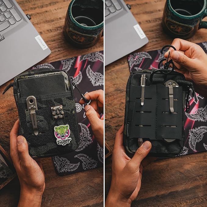 TACTICAL GEEK Block E3.0 EDC Compact Waist Pocket Pouch, Men EDC Pouch Organizer, Multi-Purpose Molle Tool Pouch, Utility Tool Organizer Bag for Daily Essentials Carry(Black Camo)