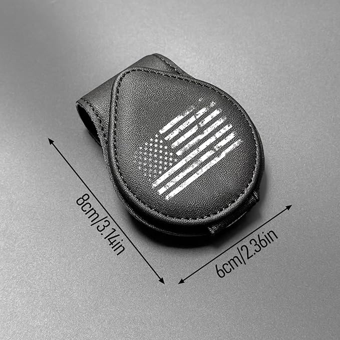 American Flag - Car Sunglass Holder, Magnetic Leather Eyeglass Hanger Mount Clip Holder for Car Visor Accessories