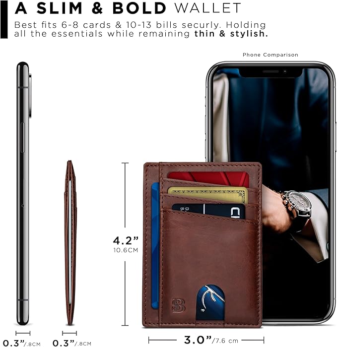 SERMAN BRANDS RFID Blocking Slim Minimalist Mens Front Pocket Wallet. Thin Card Holder. Full Grain Leather Wallets for Men