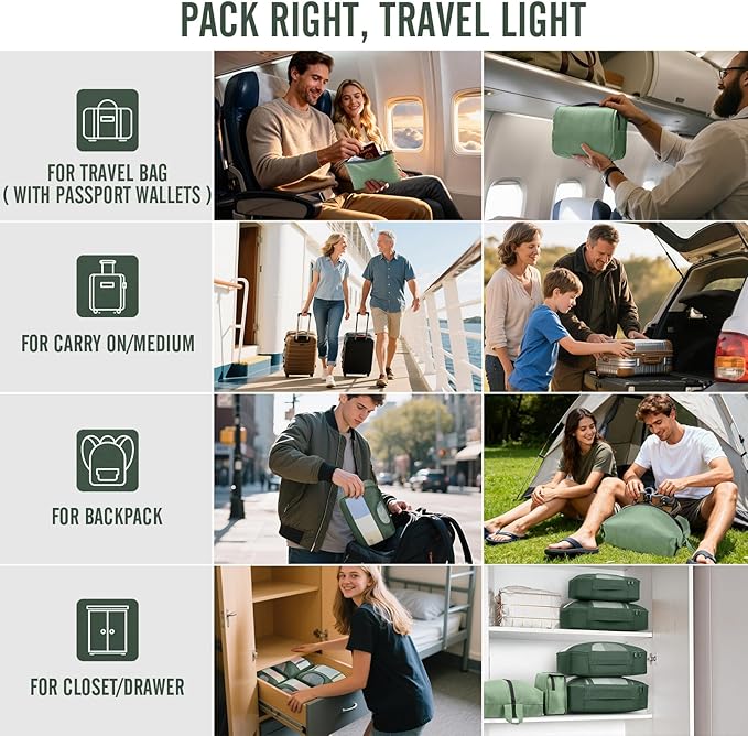 Veken 8 Set Packing Cubes for Travel Essentials, Suitcase Organizer Bags in 4 Sizes, Carry-On Luggage Accessories with Large Laundry & Hanging Toiletry Bag, Must-Have for Airplane, Road Trip & Camping