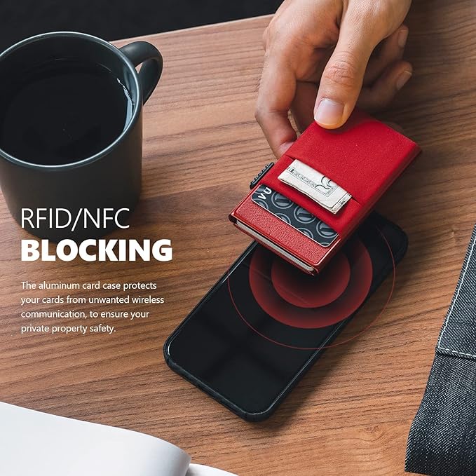 VULKIT Minimalist Wallet with ID Window & EDC Pocket Pop Up Card Holder RFID Blocking Slim Wallet Design for Airtag Cash Coins & Credit Cards