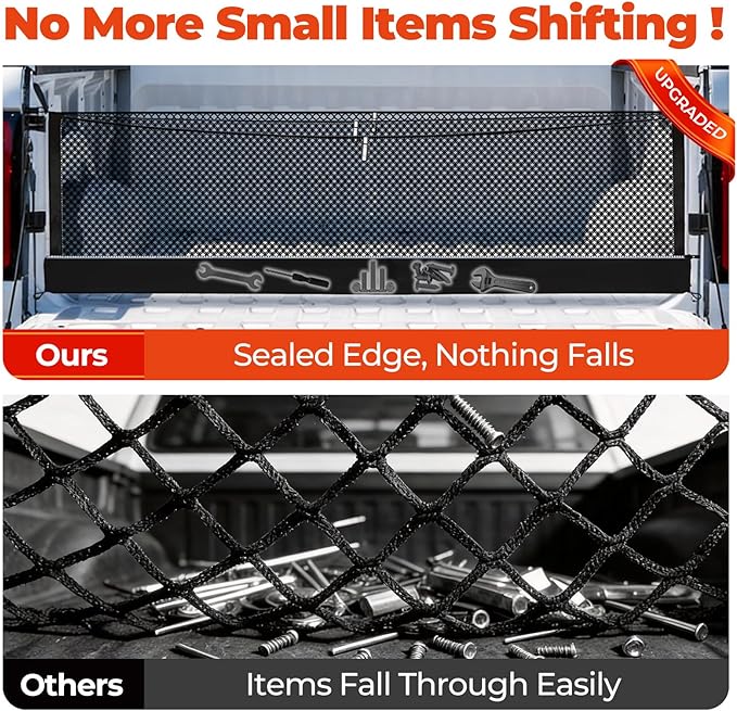 3-Layer Cargo Net for Toyota Tundra 2022-2026, Zoned Storage Truck Bed Net with Foldable Zippered Bottom Bag, Heavy-Duty Cargo Organizer Netting for Camping, Trips & Everyday Use