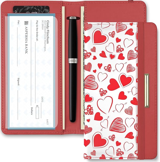 Letter Checkbook Cover, RFID Blocking Checkbook, Stylish, Lightweight, Slim Durable, Multi-Functional Checkbook Holder for Personal and Business Checks (Heart)