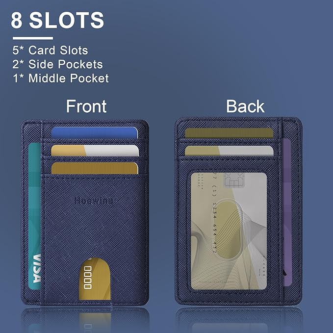 Hoewina Slim Wallet for Men, Credit Card Holder Wallet, Minimalist Design - RFID Blocking Front Pocket Leather Thin Wallet for Men and Women（Cross Dark Blue）