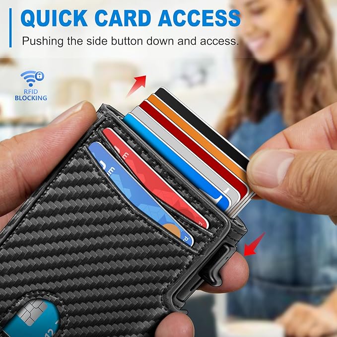 miyozi Men Wallet,with Money Clip Coins Pocket ID Window,Slim Front Pocket RFID Blocking Pop-up Card Holder 3.9"x 2.7", Gift Boxed