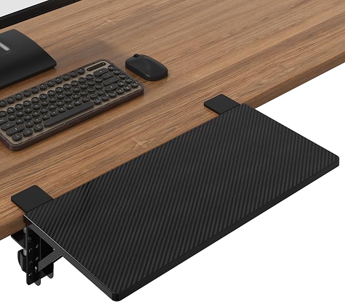 BONTEC Small Ergonomics Desk Extender Tray, 20x9.5 Inch Table Mount Arm Rest Shelf, 90° Foldable Keyboard Tray Platform, Clamp on Computer Arm Rest for Desk Suitable for Office Desks, Black Carbon